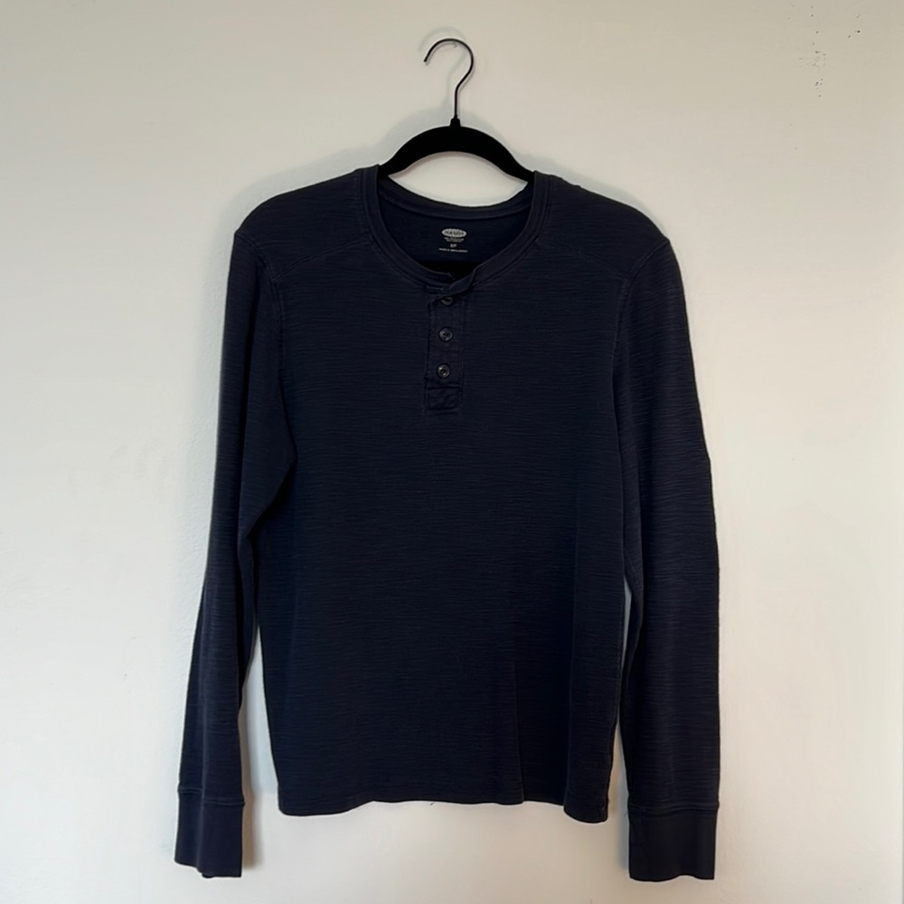 Old Navy 3 Button Up Long Sleeve Shirt, Blue, Small
